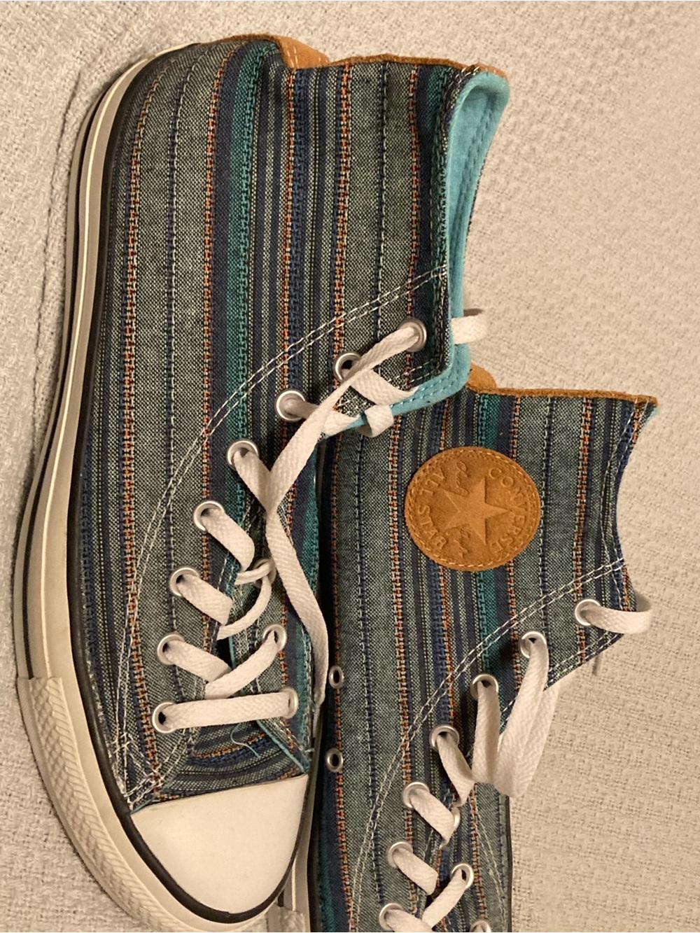 Converse Striped High-Top Sneakers in Teal, Blue, White - Picture 2 of 7